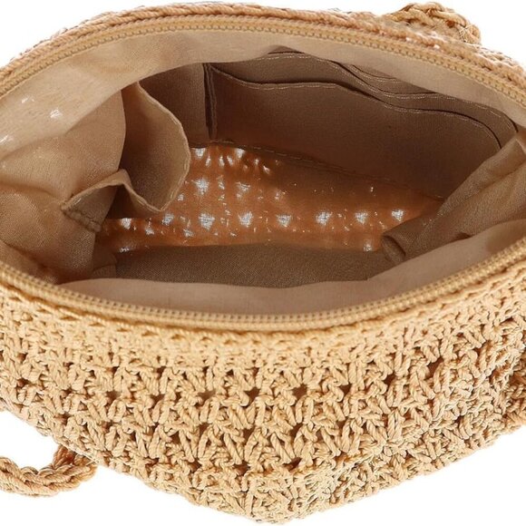 Women\'s Crochet Crossbody Bag Nylon Lined Zipper Card Slots Compact Style